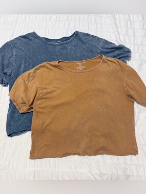 Caution to the Wind Bundle Acid Wash Crop Tee T Shirt Black Tan Medium Small